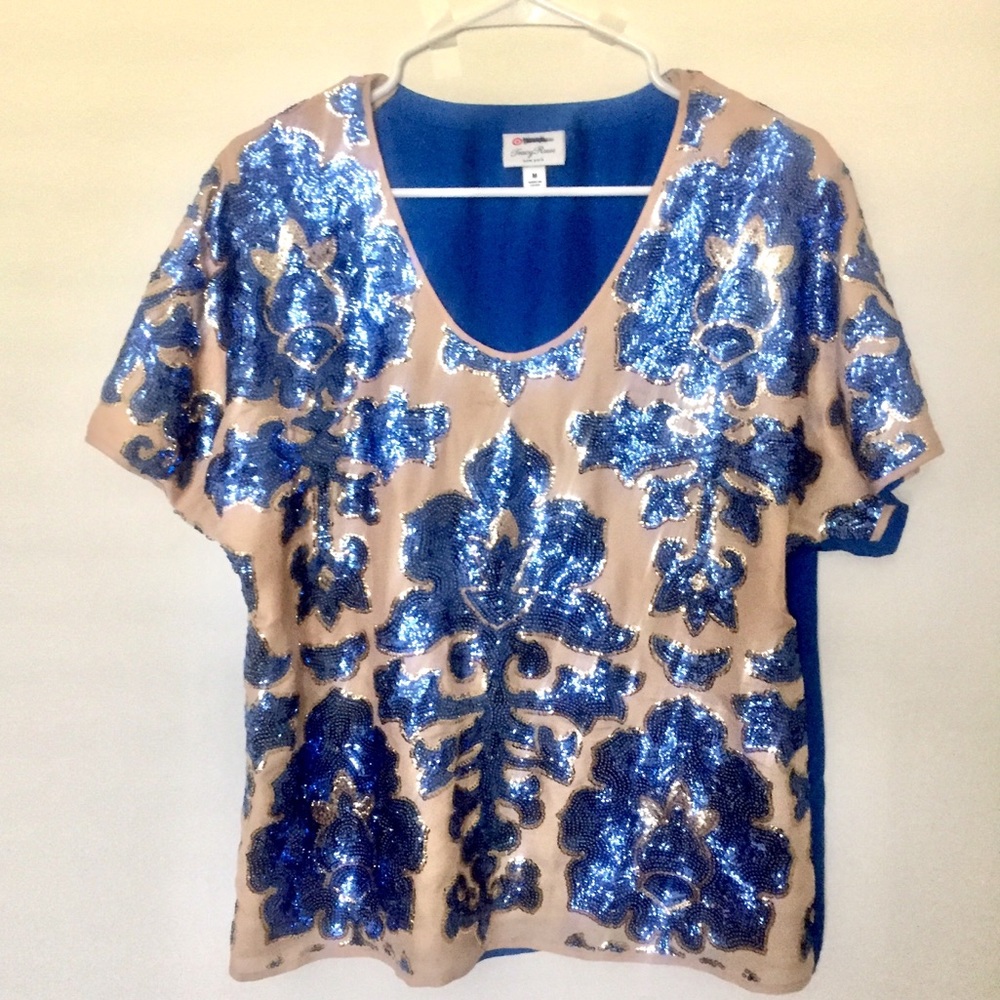 TRACY REESE Designer Blue Sequin Blouse SZM